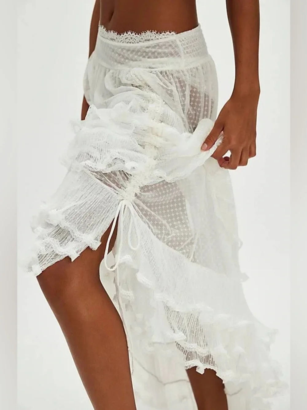 Free People 🪷 NWT $148 🌾 Forever Young Sheer Ruffle Maxi Half Slip 🪷 Size XS - Picture 8 of 14